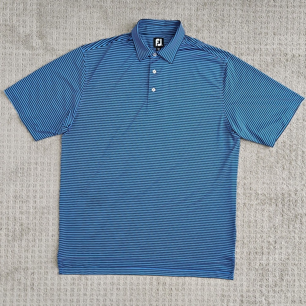 FootJoy FJ (Mens XL) Blue Polo Shirt Striped Performance Golf Activewear Stretch